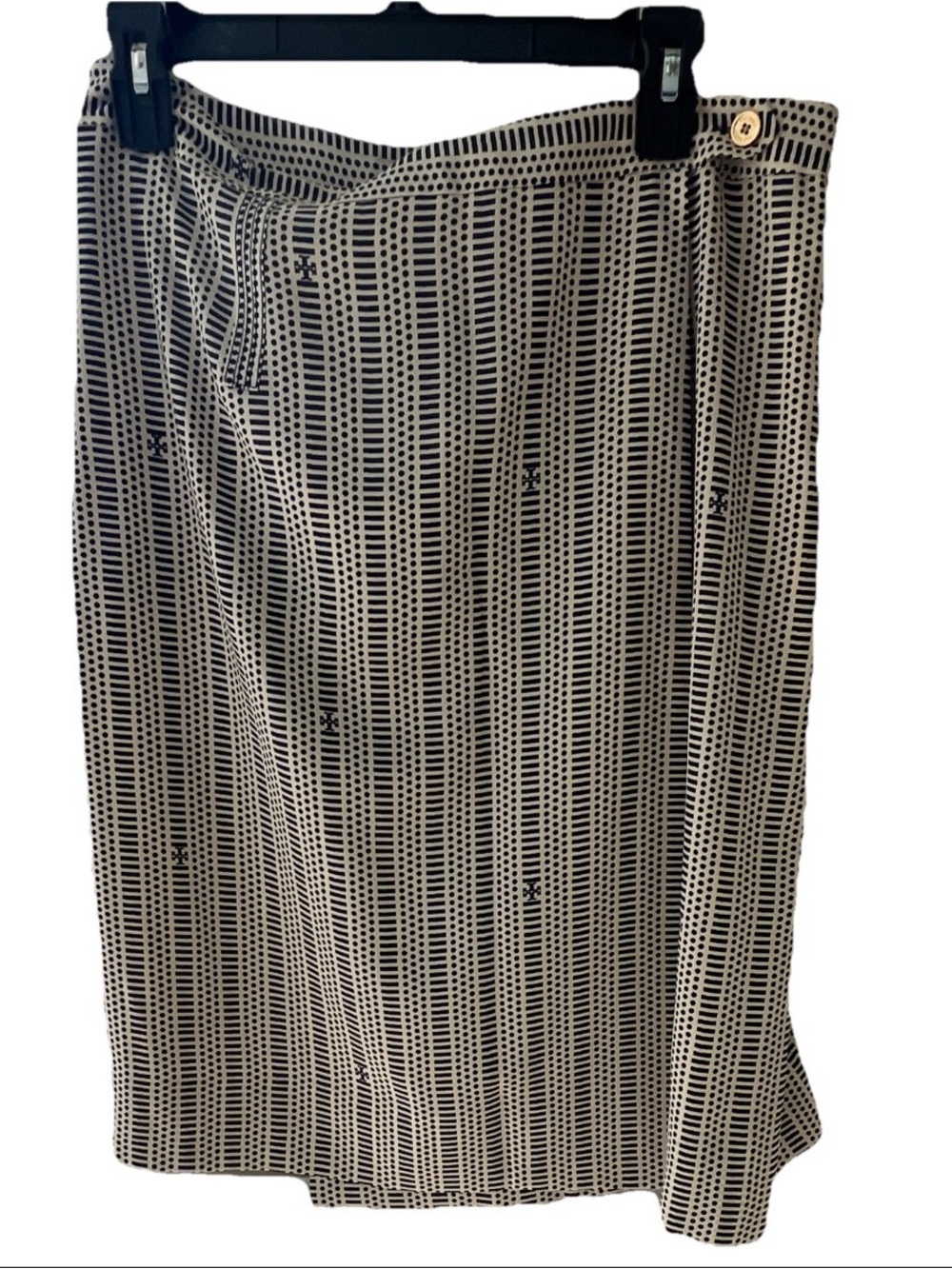 Tory Burch Navy and Cream Geometric Knee Length Wrap Skirt